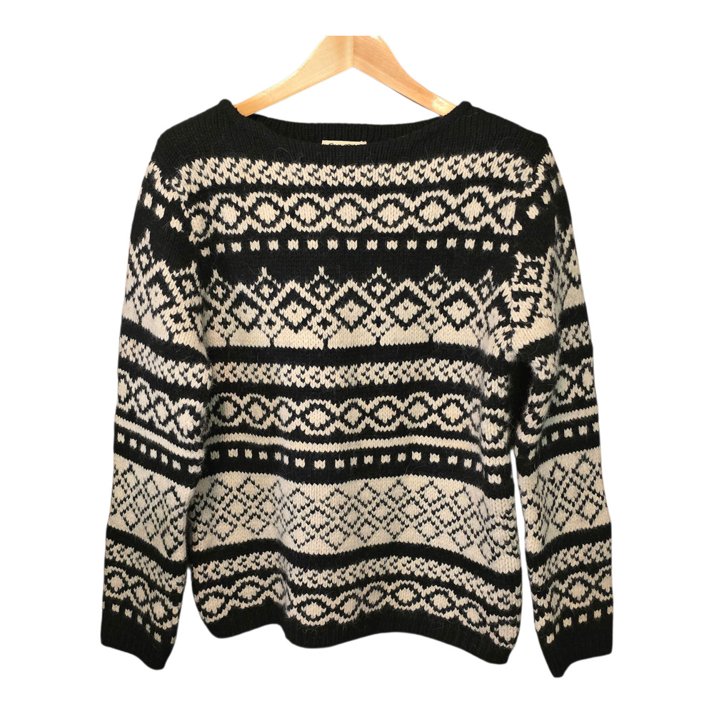Vintage Eddie Bauer Mens Sweater L Blk Ivy Fair Isle Nordic Wool Angora Gorpcore